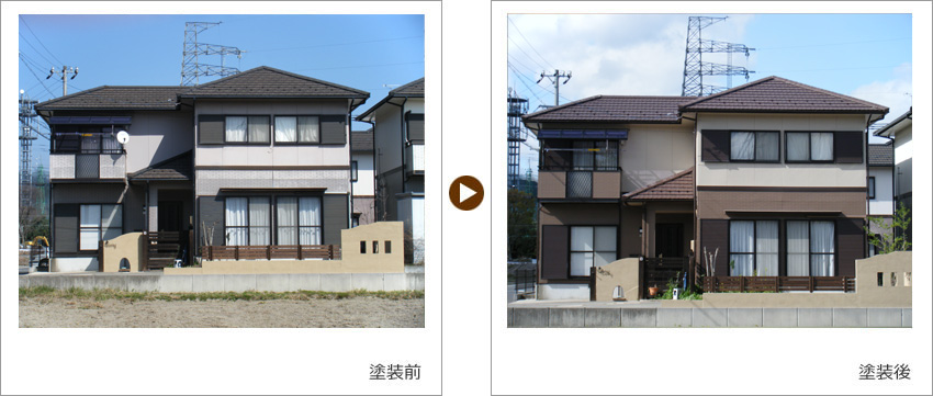 Fさんの家の塗装前、塗装後の写真01