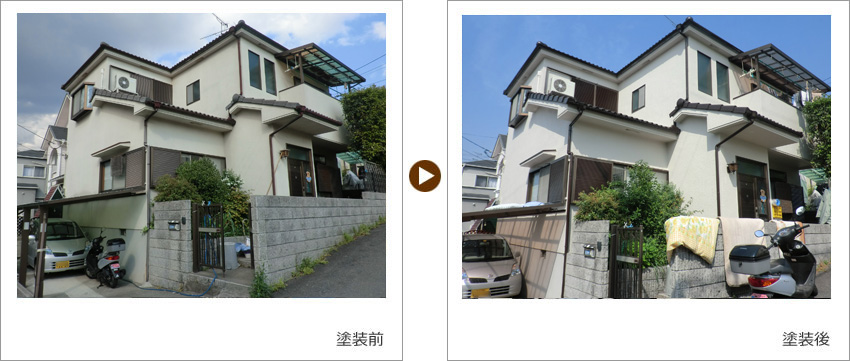 T様の家の塗装前、塗装後の写真01